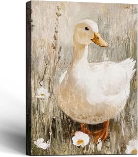 Framed Vintage Duck Farmhouse Animal Oil Painting Wall Art Decor Canvas Print Picture Poster Country Gallery Bedroom Living Room Bathroom Decor 12x16 Inch Ready to Hang