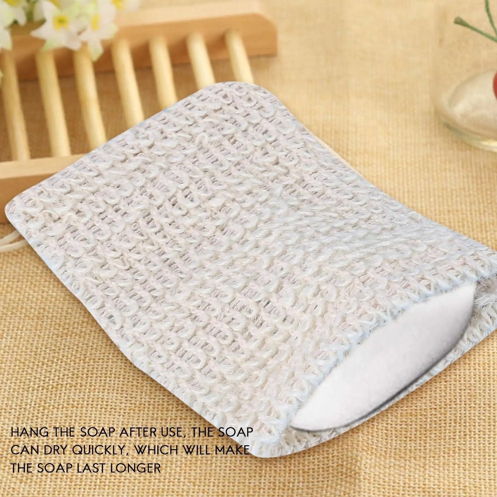 Borsa for sapone in sisal in tessuto ramiè