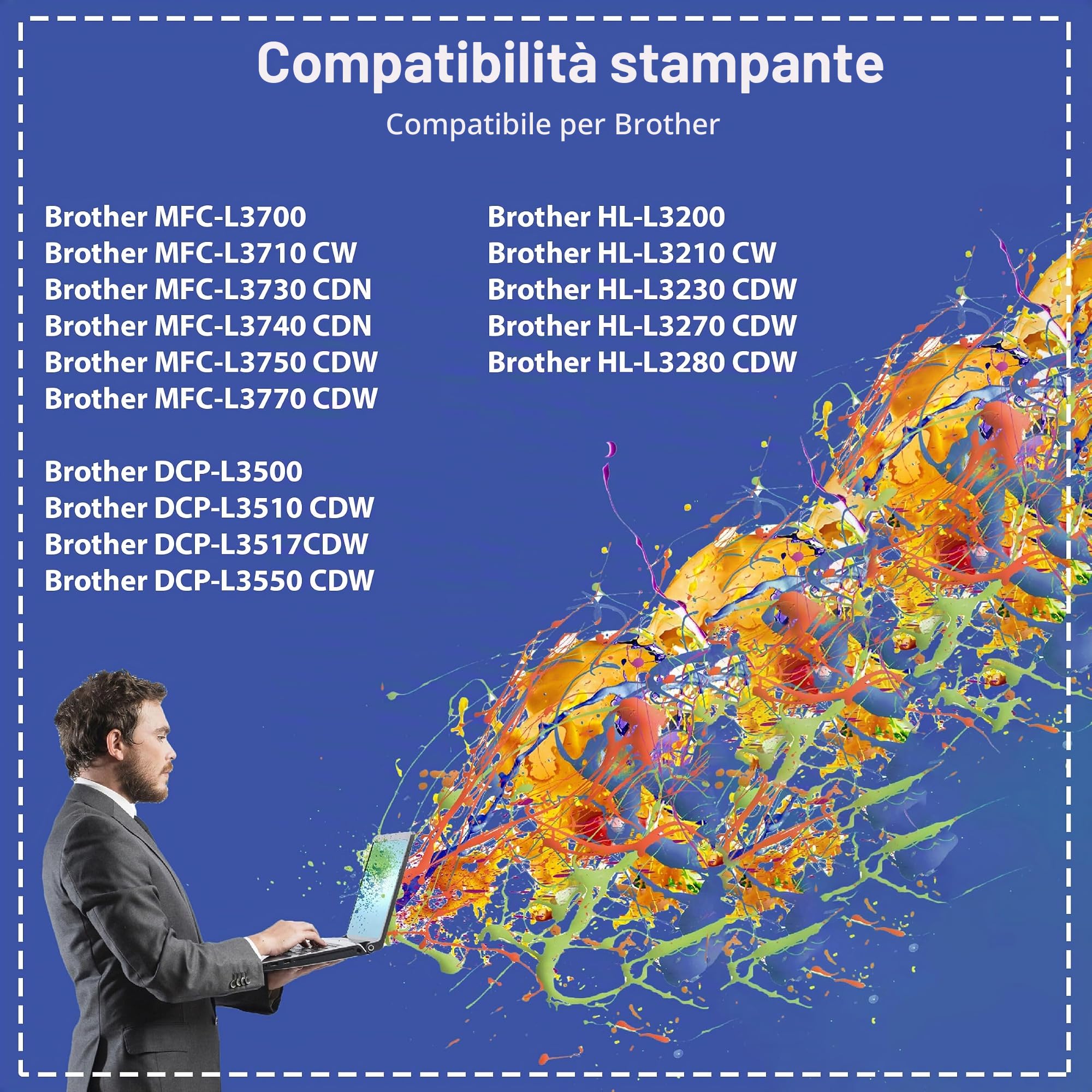 TN247 TN243cmyk Toner Compatibile per Brother MFC-L3750CDW MFC-L3770CDW MFC-L3730CDN DCP-3510CDW DCP-L3550CDW HL-L3270CDW HL-L3210CW TN-243CMYK Nero, Magenta, Giallo, Ciano, 4 pezzi