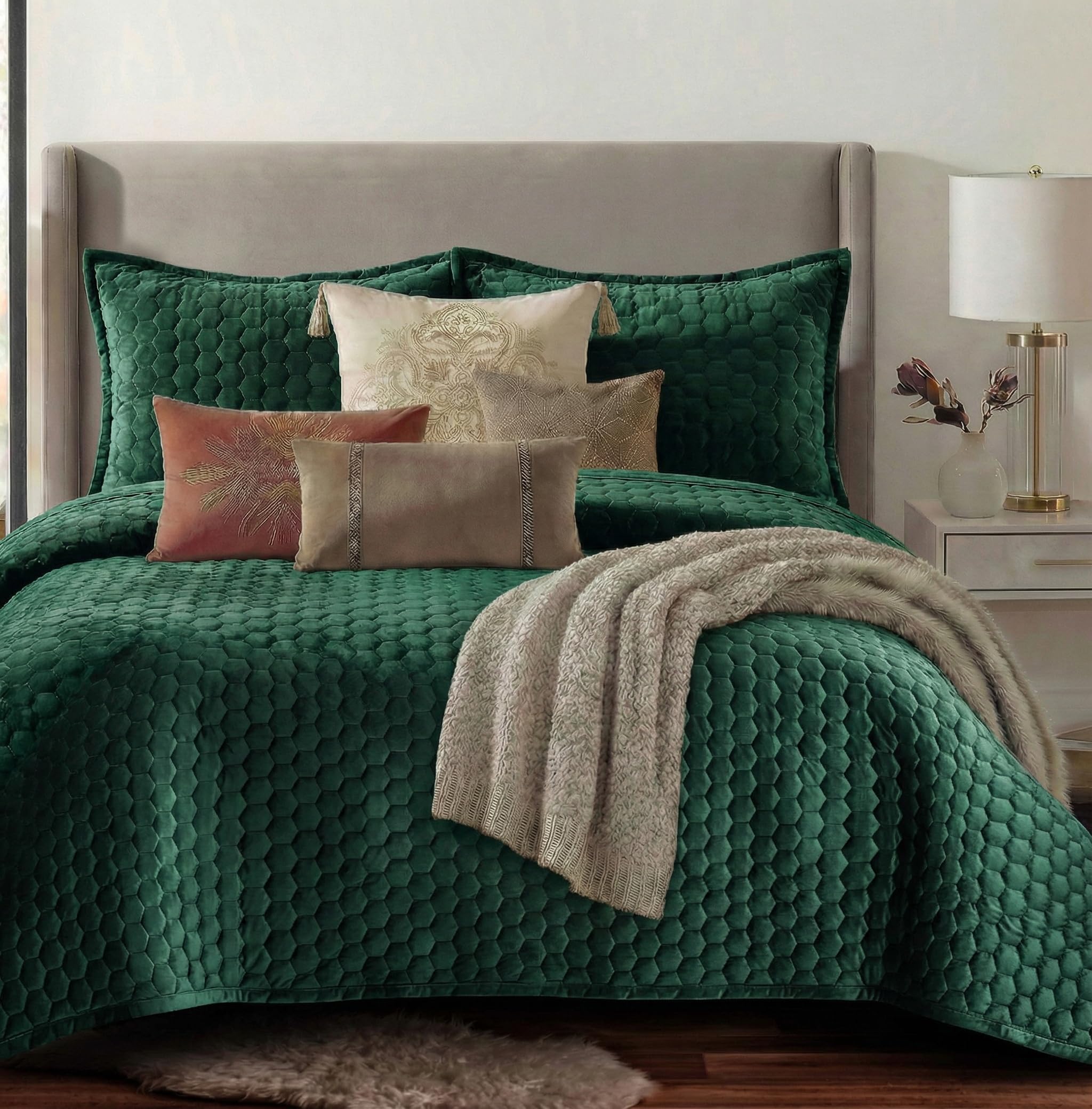 Tribeca Living Lugano Velvet Oversized Quilt Set, Teal, Twin