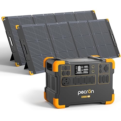 pecron Solar Generator E2000LFP with 2x200W Solar Panels, 1920Wh Portable Power Station 5X2000W AC Outlets, LiFePO4 Battery Backup Expandable, Power Station for Home, Camping, RV, Emergency