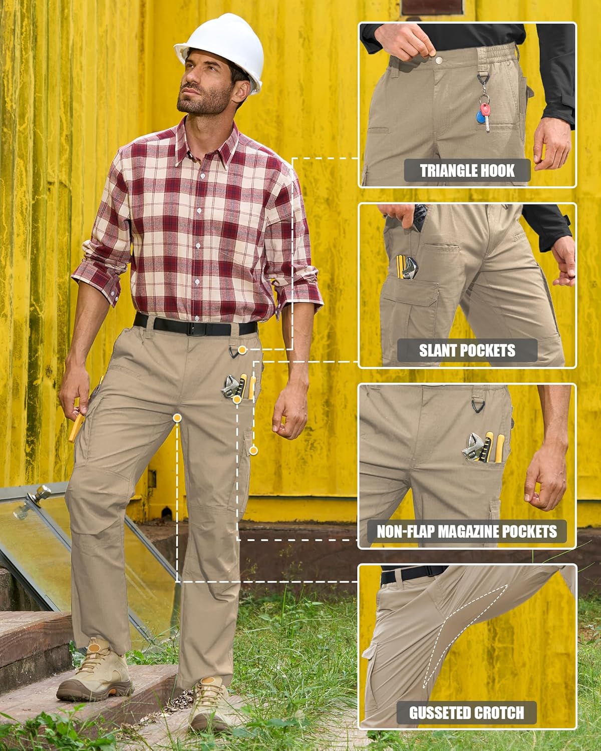 MOURCE Mens Cargo Work Pants, Ripstop Stretch Tactical Pants, Outdoor Water Resistant Hiking Pants (No Belt) - Image 6