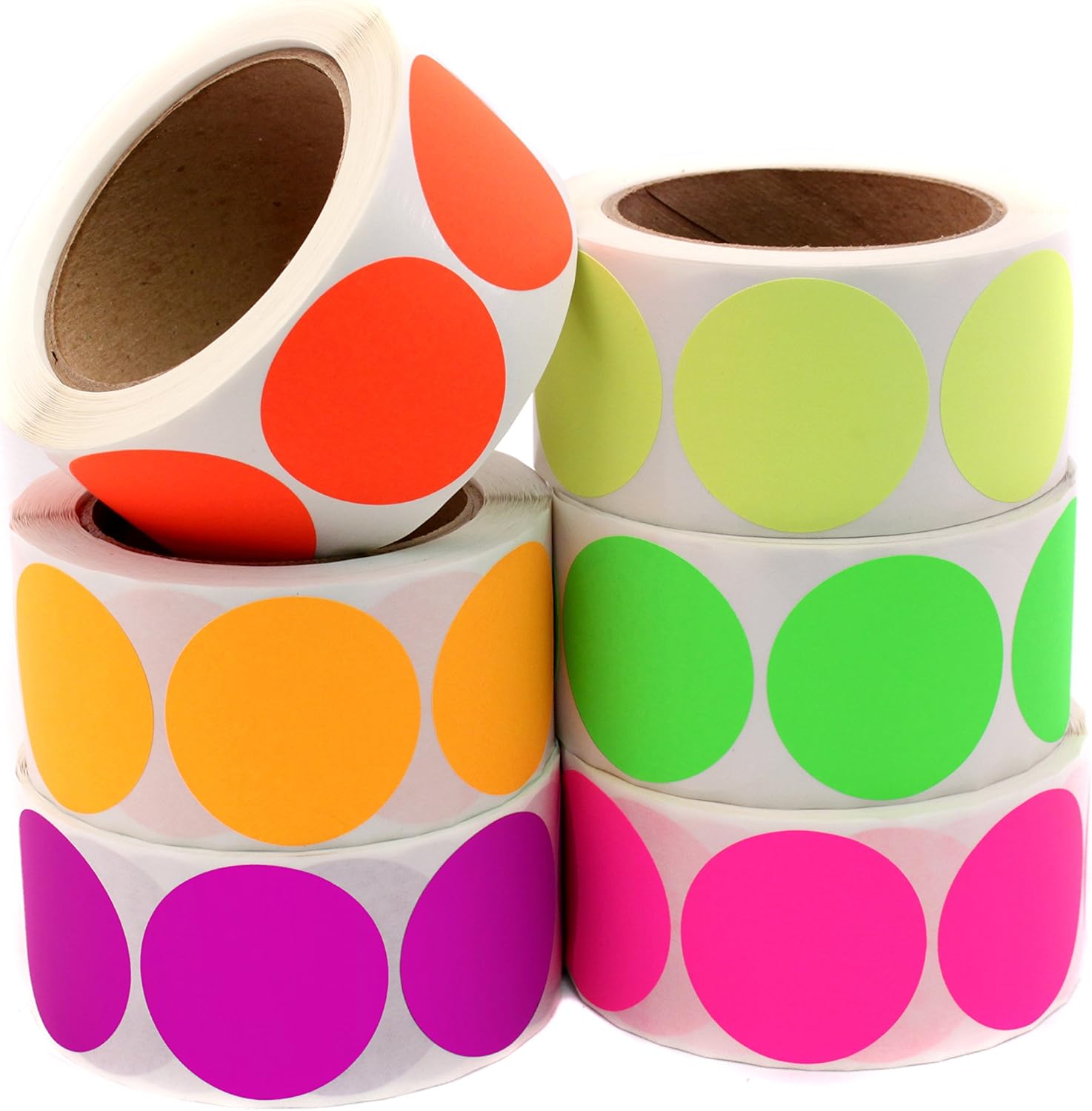 2" Assorted Neon, ColorCode Sticker Dot Variety Kit 6 Bright Colors