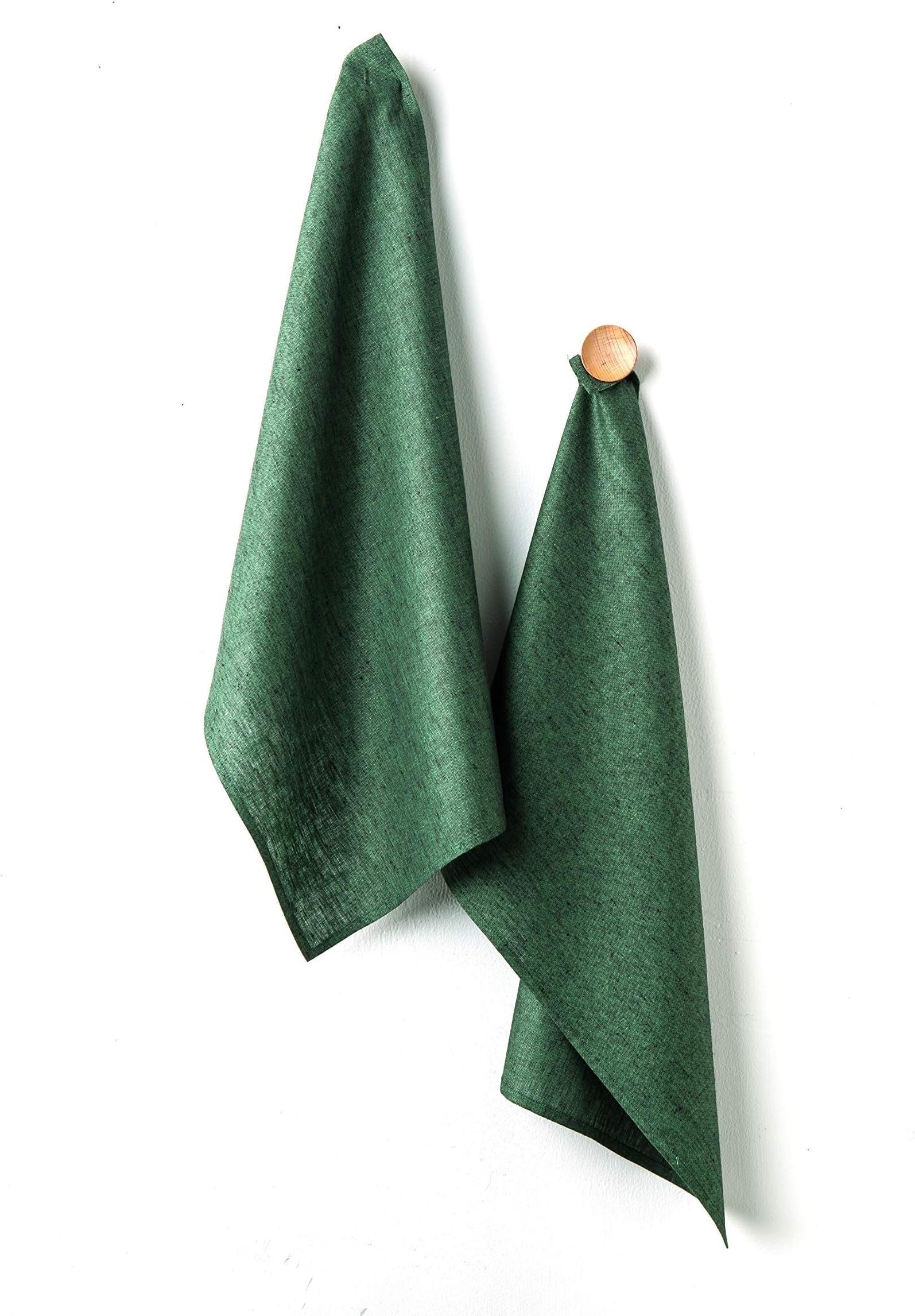 Solino Home Linen Kitchen Towels Set of 2 – Forest Green 17 x 26 Inch – 100% Pure Linen Kitchen/Tea Towels – Machine Washable and Handcrafted from European Flax