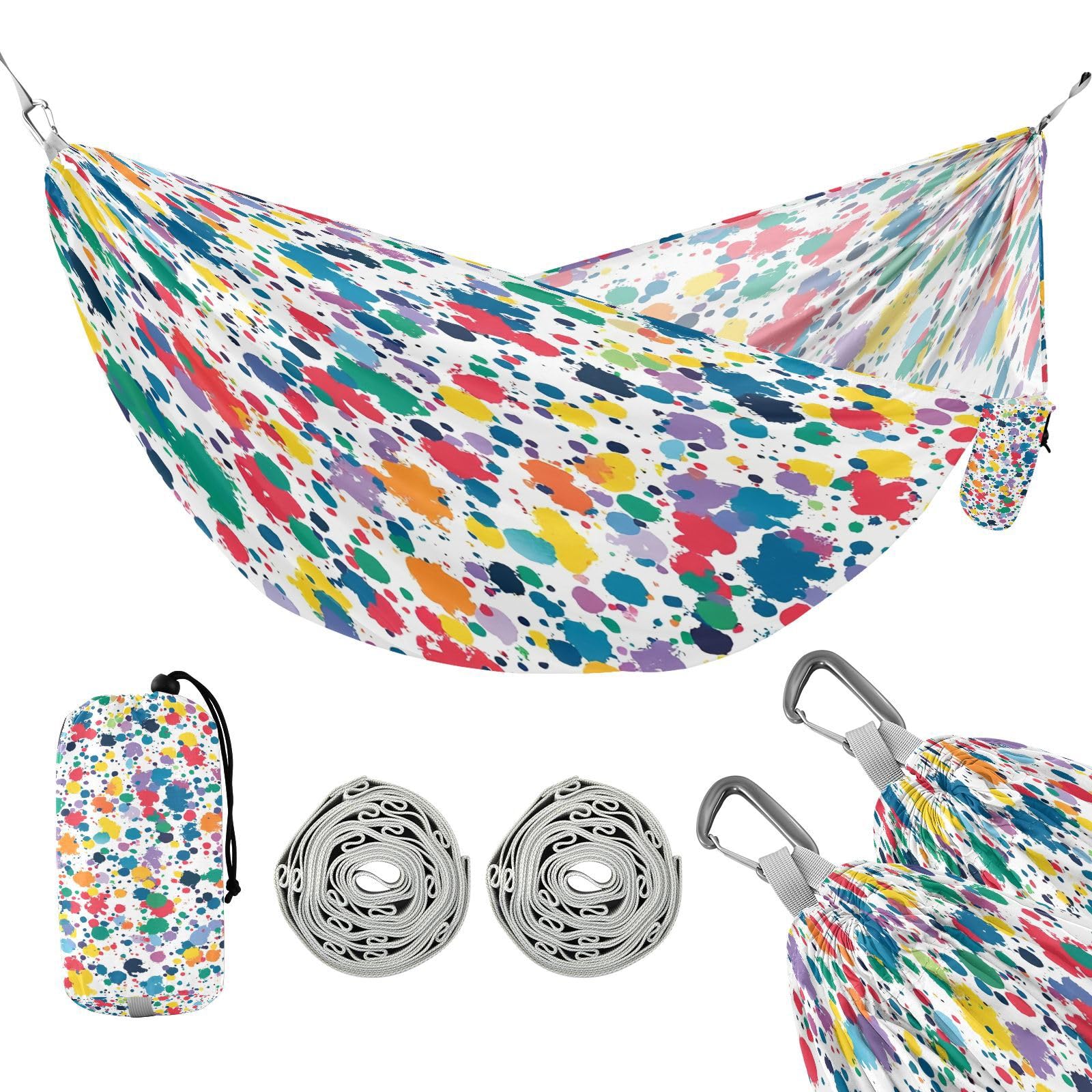 ATTX Colorful Paint Splatters Camping Hammock - Lightweight & Portable Hammocks, Heavy Duty 330lbs Capacity for Indoor, Hiking, Backpacking, Travel, Backyard, Beach#560