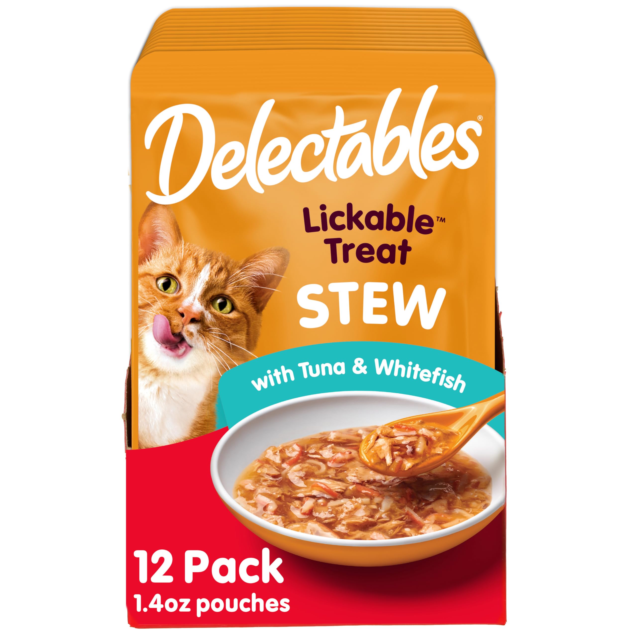 Delectables Stew Lickable Wet Cat Treats for Adult & Senior Cats, Tuna & Whitefish, 12 Count