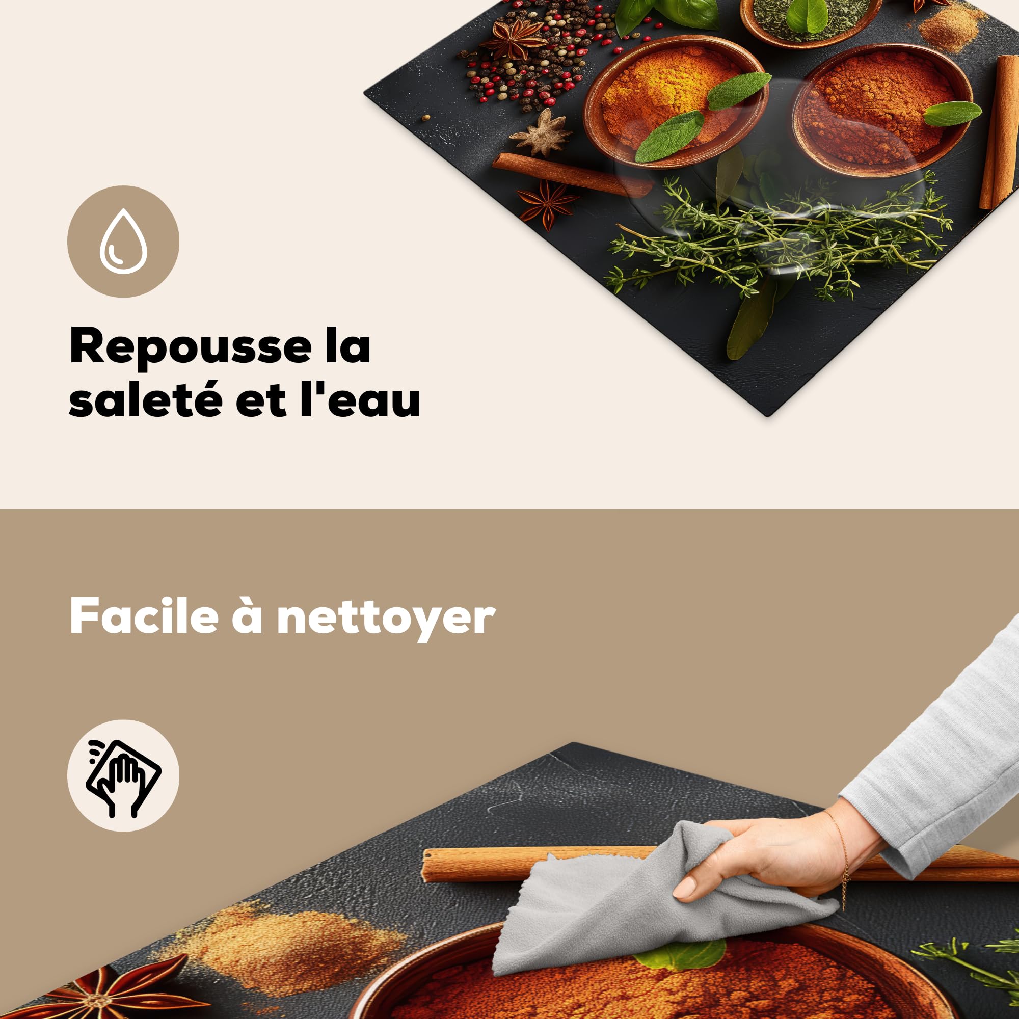 KitchenYeah© Induction Hob Protection 60 x 52 cm Decorative Kitchen Cover Herbs Accessory – Concrete – Cinnamon – Spices - 4