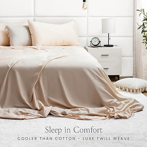 Miniatura 4 de BELADOR Sábanas de bambú de viscosa tamaño Queen Juego de sábanas de lujo sedosas Juego de sábanas de satén suave Bolsillo profundo de 16