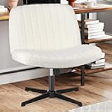 Sweetcrispy Criss Cross Chair Legged, Armless Office Swivel Desk Chair No Wheels, Vanity Height Adjustable Wide Seat Computer Task Seating - Teddy Cream
