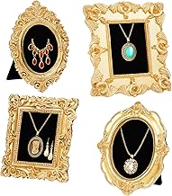 4 Pcs Mini Vintage Jewelry Display Stand Baroque Gold Picture Frame Necklace Earrings Holder Jewelry Photography Props Organizer with Velvet Backing Antique Decor for Wedding Women Gift