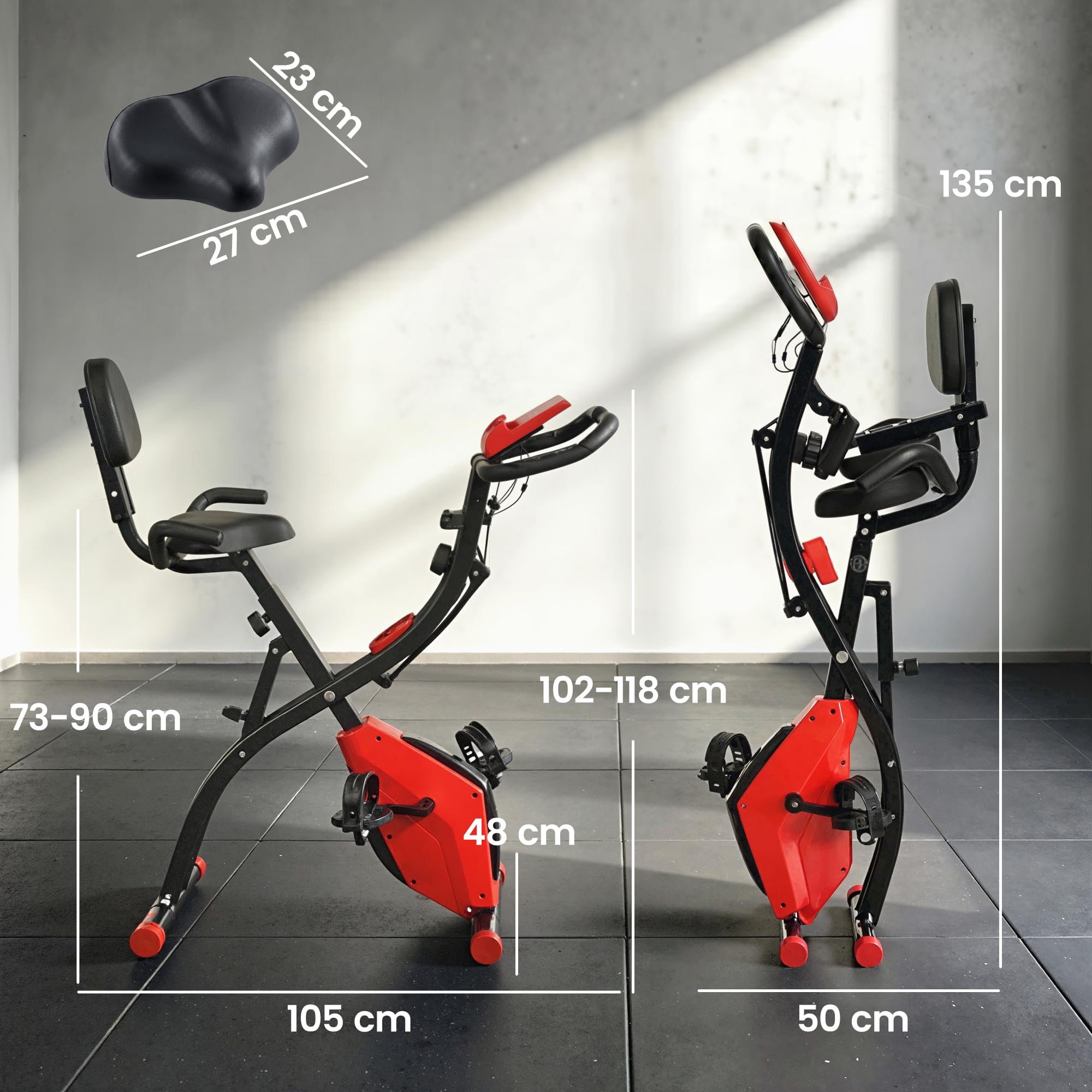 HOMCOM Heimtrainer 2-in-1 Fahrradtrainer mit LCD-Display Pulsmesser verstellbar Sitz Räder, klappbarer Hometrainer Trimmrad mit 8 stufig Magnetwiderstand, Spannseil, Stahl