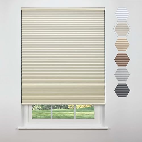 Linen Avenue Persiana celular opaca estándar inalámbrica de 39 34 de ancho x 66 de alto, concha marina