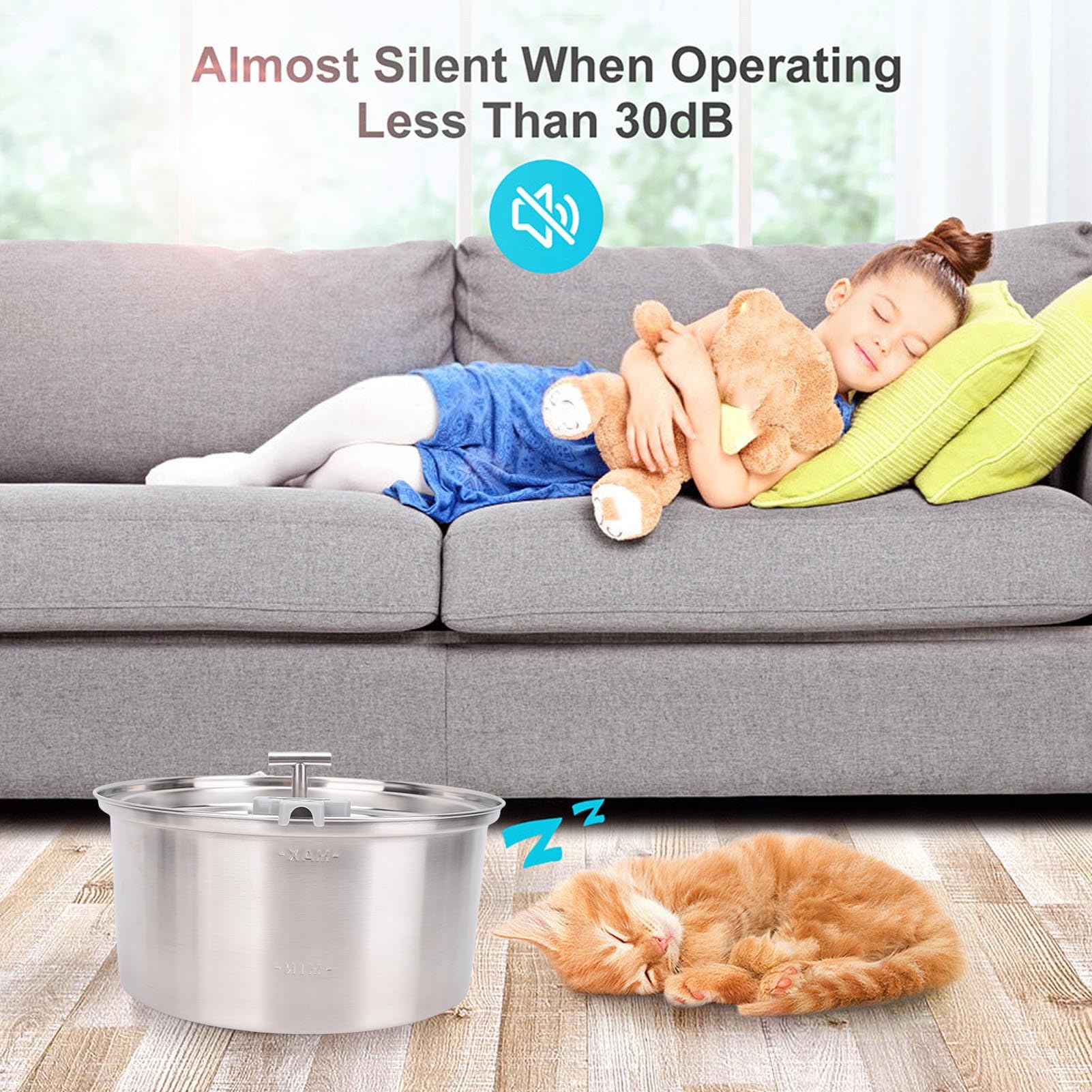 Fuente de Agua para Gatos de Acero Inoxidable, Dispensador Automático de Agua para Mascotas de 3,2 L para Perros y Gatos de Interior, con de Circulación y 3 Filtros de Repuesto,