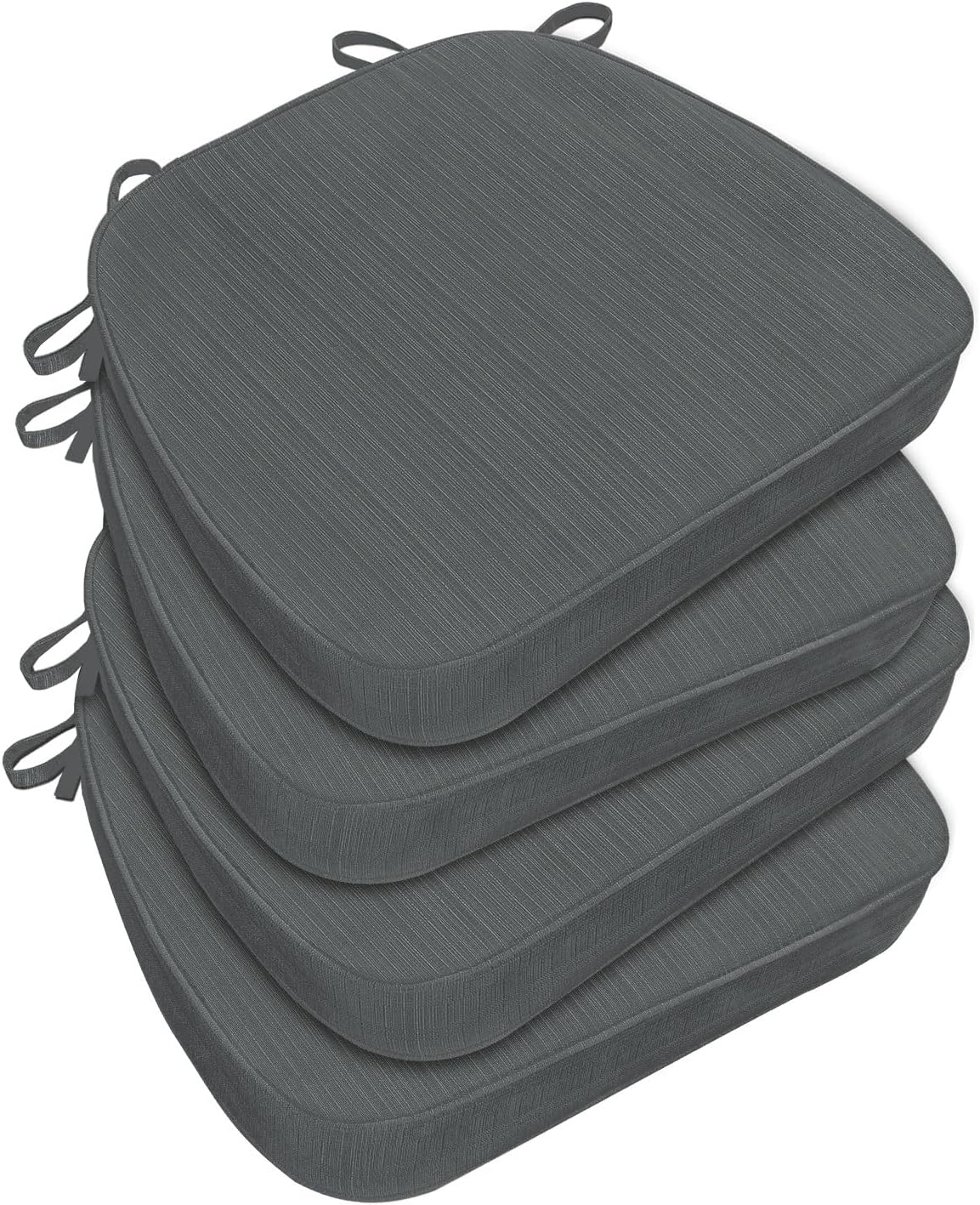 Chair Cushions for Dining Chairs, Indoor Chair Cushions with Ties，Waterproof Chair Pads Set of 4, Dark Grey, 17x16x2.5 Inch