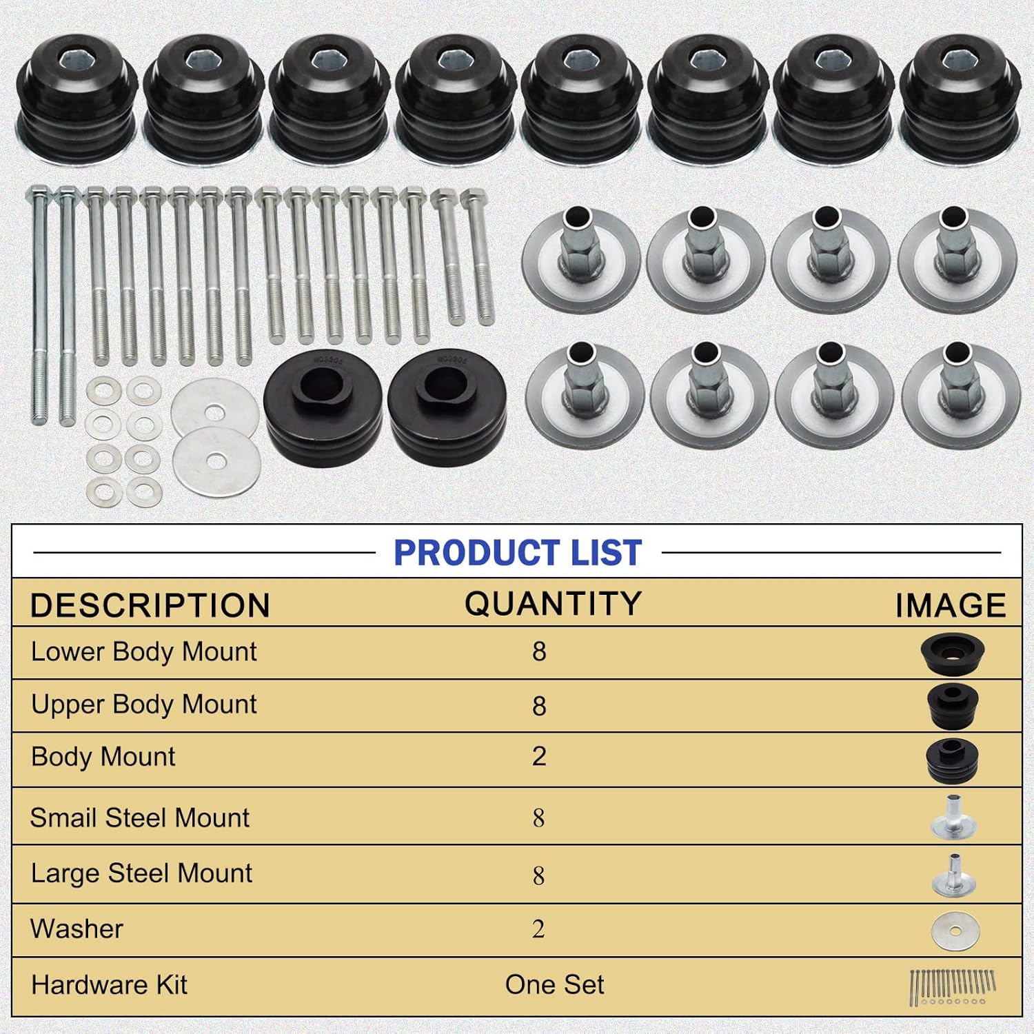 Black Super Duty Body Mount Bushing Kit for 2008-2016 Ford F250 F350 2WD 4WD Polyurethane Body Cab Mounts & Steel Sleeves & Hardware KF04060BK