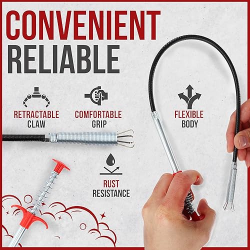 Miniatura 4 de RAM-PRO - Removedor de obstrucciones de drenaje de serpiente de 22 pulgadas, utilizado como removedor de obstrucciones para fregadero, ducha y