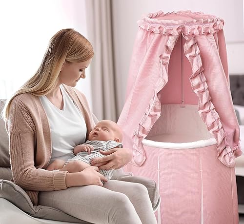 Miniatura 3 de Cuna de bebé Badger Basket redonda tipo emperatriz, Tradicional, RosadoBlanco