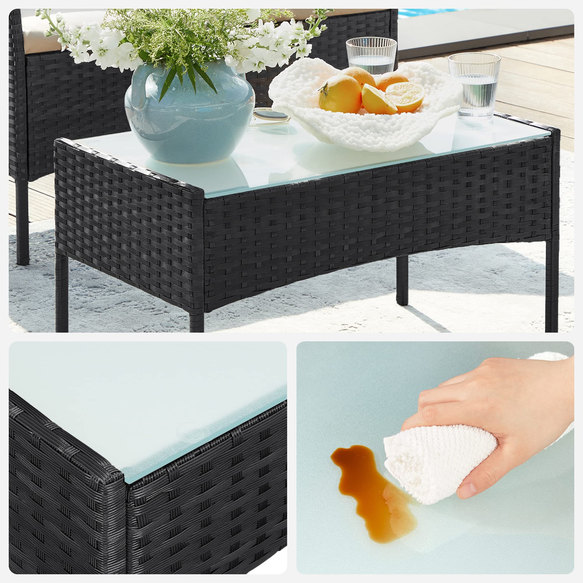 SONGMICS Set di mobili da Balcone mobili da Giardino in polyrattan PE Set Lounge mobili da terrazza Esterno Patio Balcone Giardino Nero Tortora GGF004B05