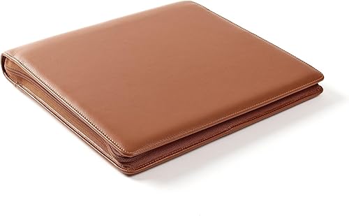 Miniatura 3 de Leatherology Padfolio de coñac y carpeta de 3 anillas con bolsillo interior con cremallera para tableta