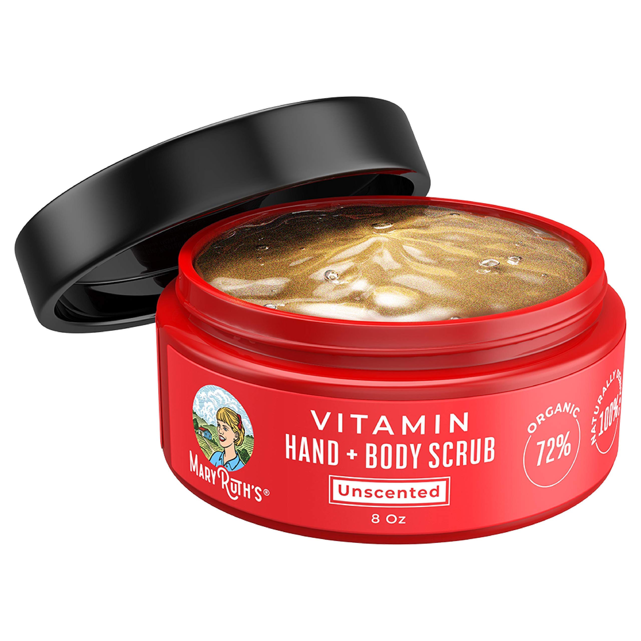 MaryRuth Organics VITAMIN HAND, FOOT & BODY SCRUB w/MSM by 8oz - Unscented - Exfoliates Dry, Damaged or Normal Skin. Hydrates w/a rare blend of Certified Plant Based Ingredients