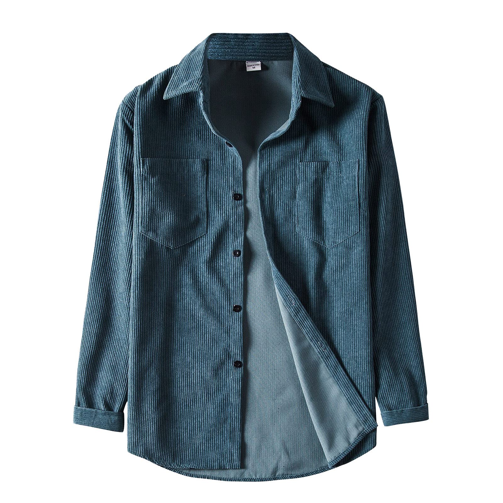 LAOSU Camisa manga larga para hombre talla grancolor liso patchwork camiseta clásica bolsillo informal sin costuras marca simple cuello reverso botones terciopelo ribeteado 03-azul claro XXL