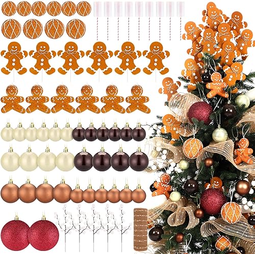 Juego de 79 piezas de decoración para árbol de Navidad con bastón de caramelo y piruleta, adornos de bola roja y blanca, campanas de lana, bayas
