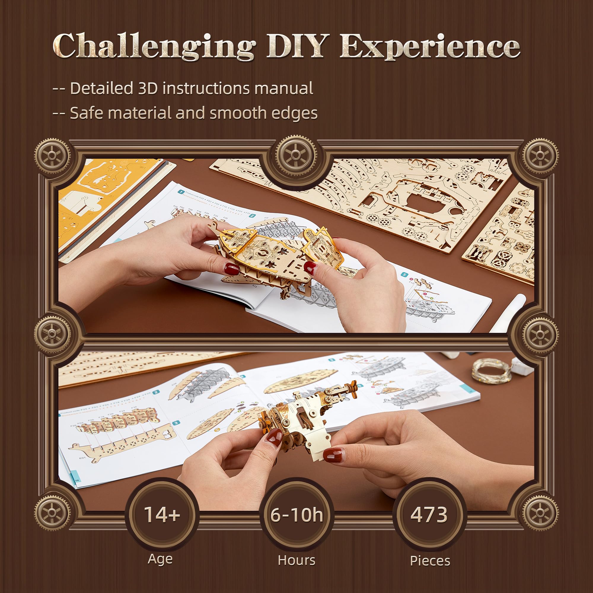 FUNPOLA LED 3D Wood Puzzle Fantasy Airship Model, Steampunk DIY Craft Kit with LED Lights - Image 4