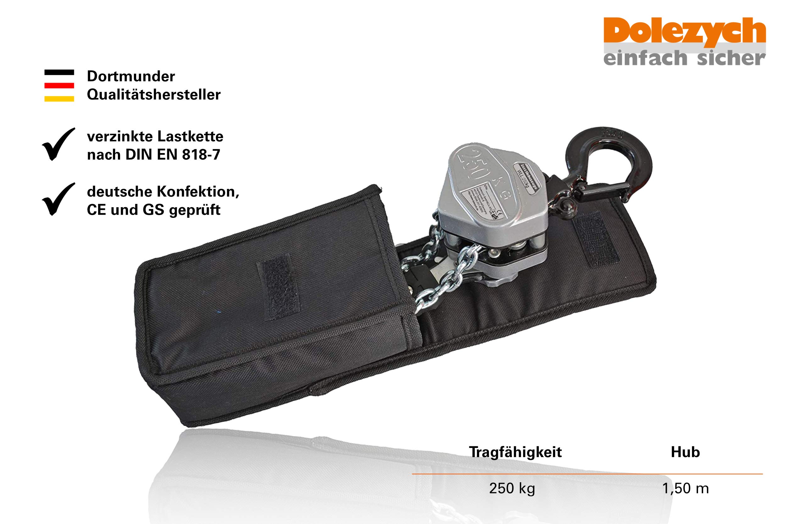 Dolezych Black Series - Mini palanca de carraca (conforme a la norma EN 13157, capacidad de carga de 250 kg, 1,5 m)