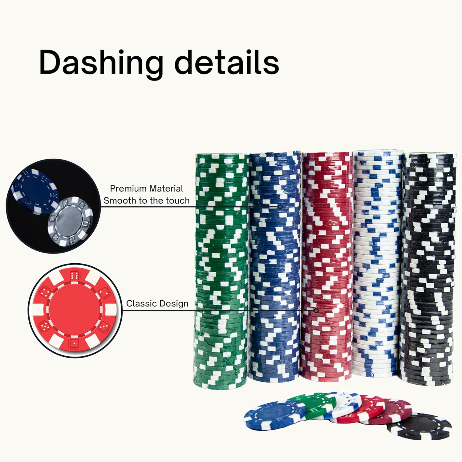 Tradeopia 500 Poker Chips Set with Aluminum Case, Includes 1 Dealer Chip, 2 Deck of Cards, 5 Red Dice, Texas Holdem Poker Set