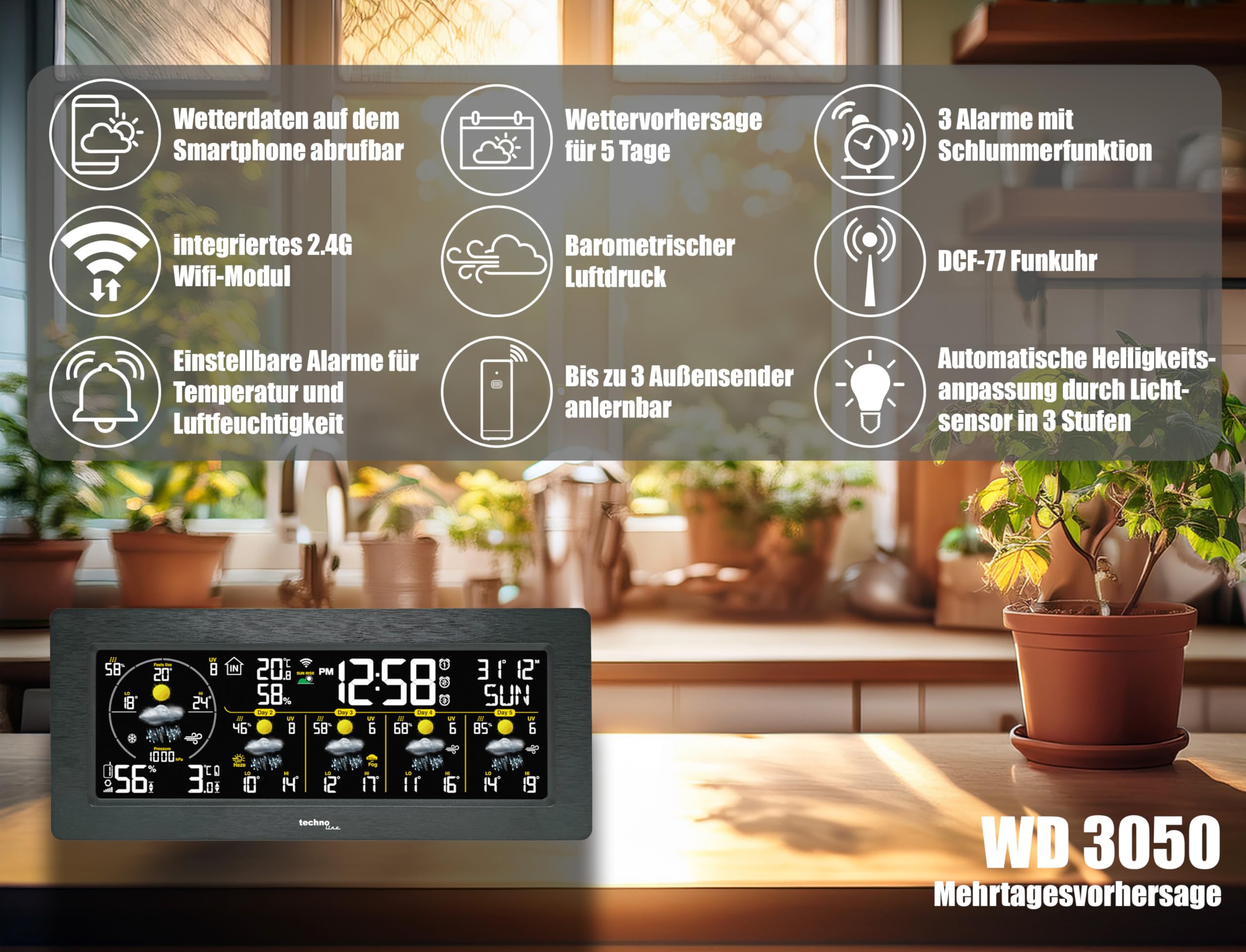 WD3050 Smart Life Stazione meteorologica: previsioni precise a 5 giorni, controllo app, funzioni di allarme e altro ancora: il tuo esperto meteo personale per la casa!