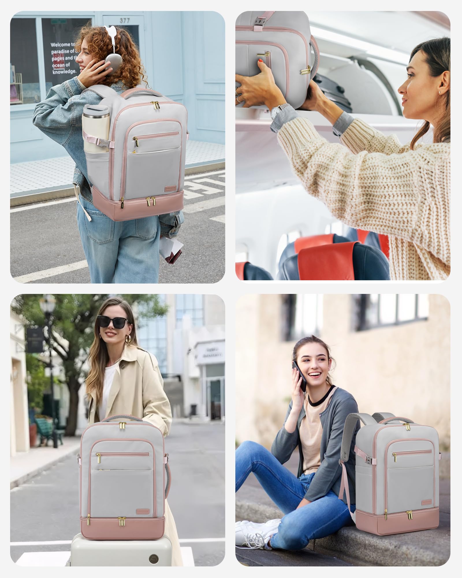 LOVEVOOK Mochila de viaje para mujer con compartimento para zapatos, bolsa de viaje para artículos personales, mochila de transporte aprobada por vuelos