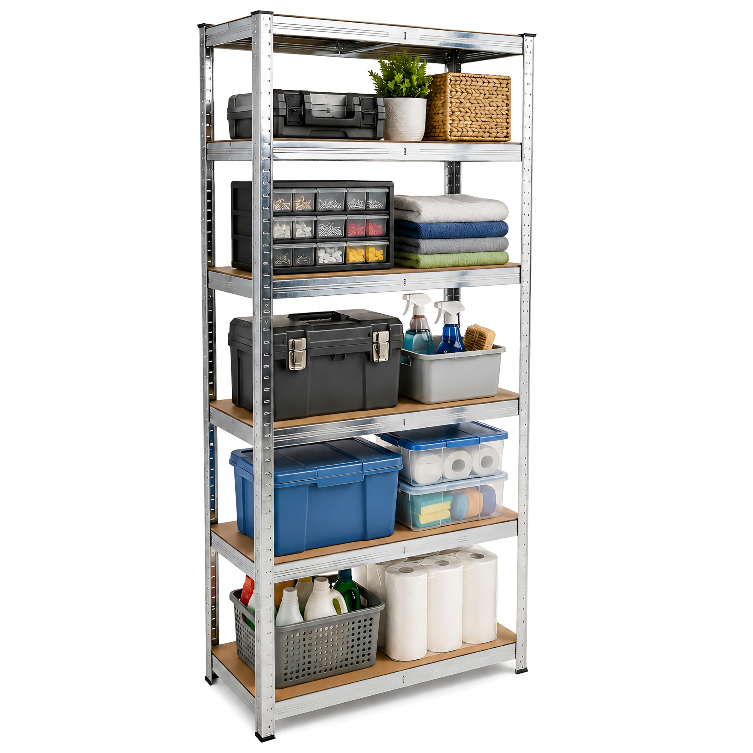 DIVCHI 5 Tier Storage Rack Heavy Duty Shelving Aluminium Garage Shelves Shed Storage Racking Shelf For Warehouse Workshop & Office (Silver, Pack of 1) Up to Maximum 175 kg Per Shelf