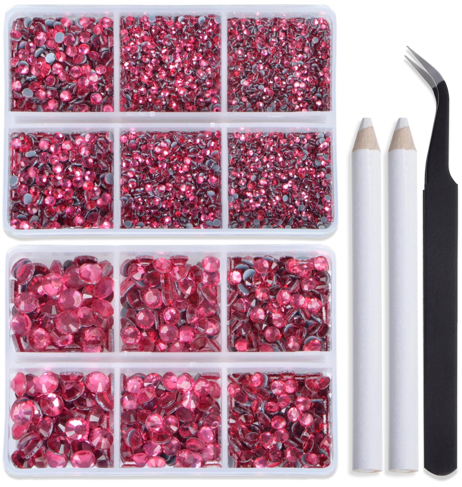 Bymitel Hotfix Crystal Rhinestones Round Gems for Crafts,Mixed 6 Sizes with Wax Pencil Kit, Rose 1.6-6.3mm SS4-SS30/8000pcs