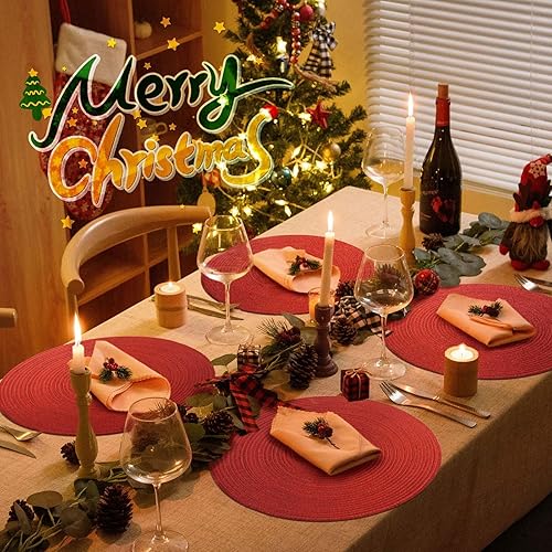 Miniatura 18 de AHHFSMEI Juego de 6 manteles individuales redondos trenzados para mesas de comedor, tejidos naturales, resistentes al calor, 15 pulgadas (azul y