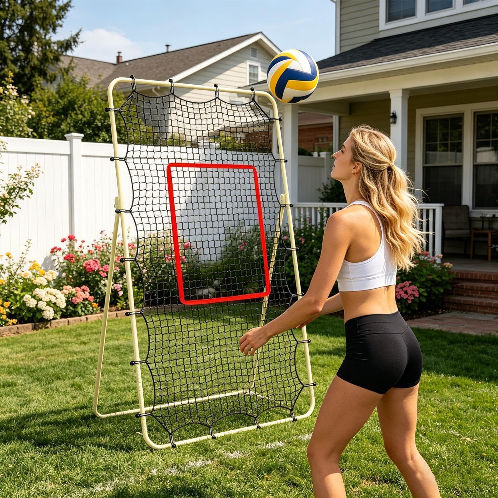 Volleyball-Rebound-Netz - Adjustable Base Pole, Ca. 210 X 120 cm Tragbar Zubehör Kit, Sport-Rückpraller Elastischem Seil, Heavy Duty Resistant Fiber | Training Screen for Players & Men
