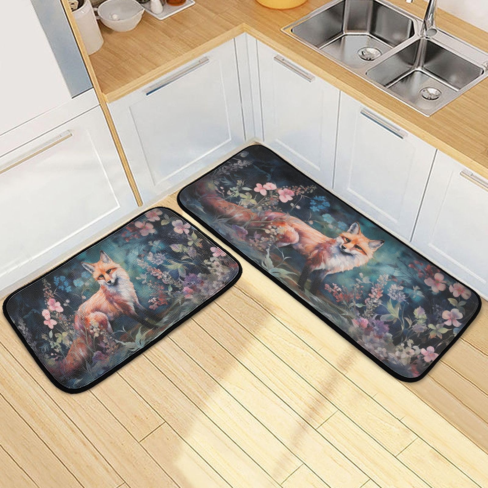 Kitchen Mats for Floor Set of 2, Kitchen Rugs, Kitchen Rugs Non-Slip Washable, Anti Fatigue Kitchen Mat for Sink, Office, Laundry, 20""x47""+20""x28"" Inches, Fox (14)