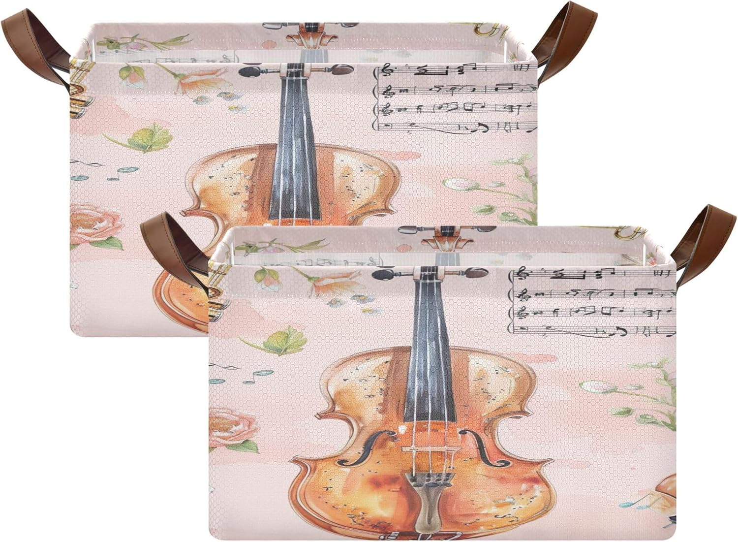 Vintage Musical Instruments Storage Basket with Handles, Waterproof Rectangular Book Gift Organizer for Home Decor