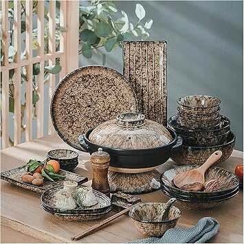Stylish Dishes Set for Luxury Restaurant and Home Japanese Creative Plate and Bowl Sets Dish Set Service for 8 for 2 6 10 People Microwave Oven Dishwasher Safe Size 37Pcs