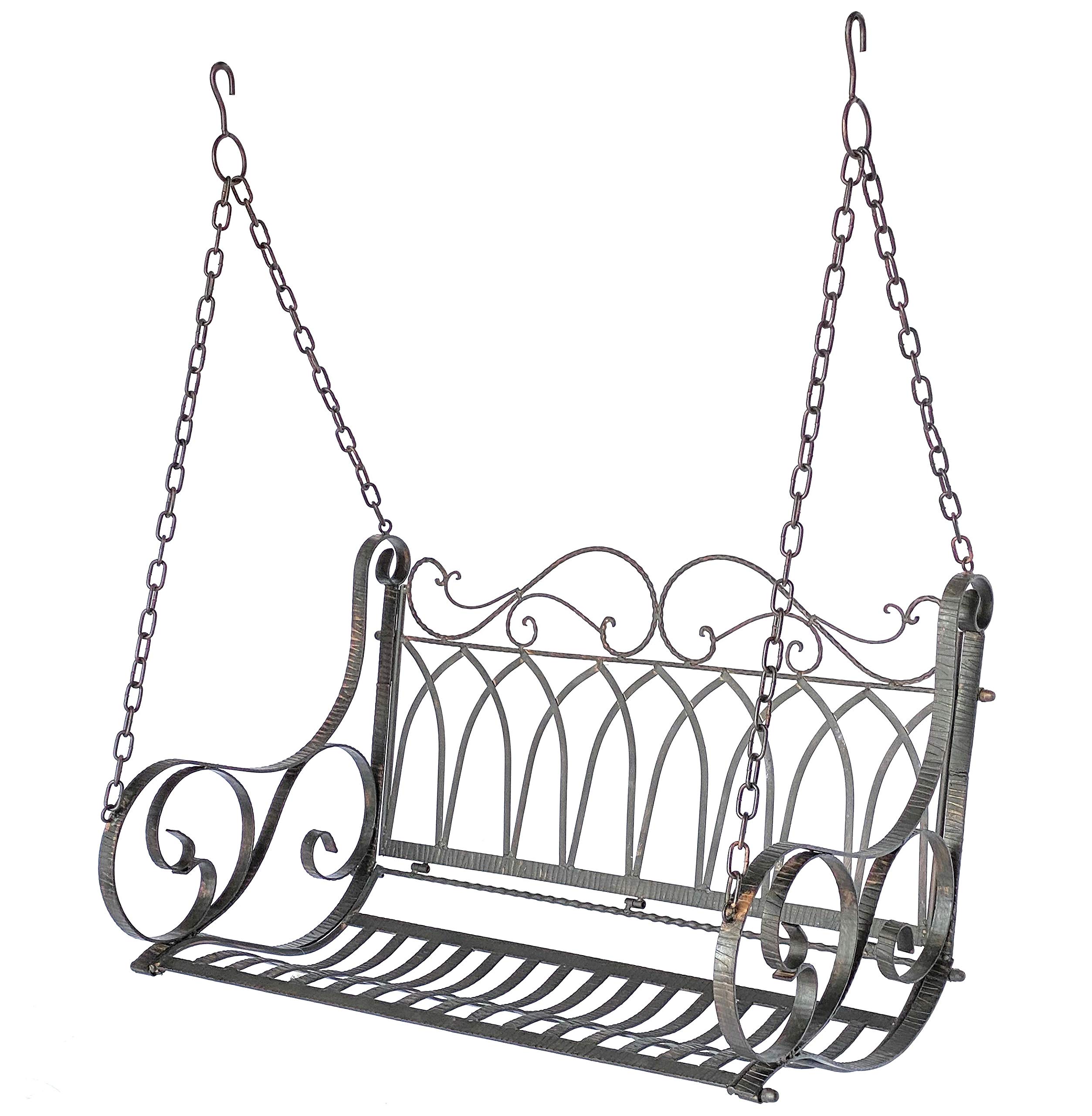 DanDiBo Banco colgante de metal marrón resistente a la intemperie, columpio con cadenas, 18688, 2 plazas, banco de jardín