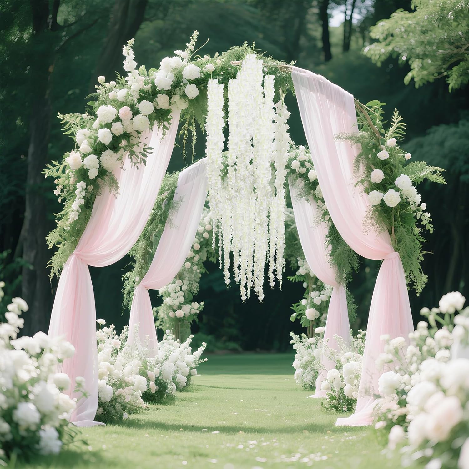 IPOPU White Wisteria Hanging Flowers Garland 5.25FT – Artificial Wisteria Vine, Hanging Flower Garland for Wedding Arch, Backdrop, Garden Party Decor, Faux Wisteria, 3 Packs - Image 4