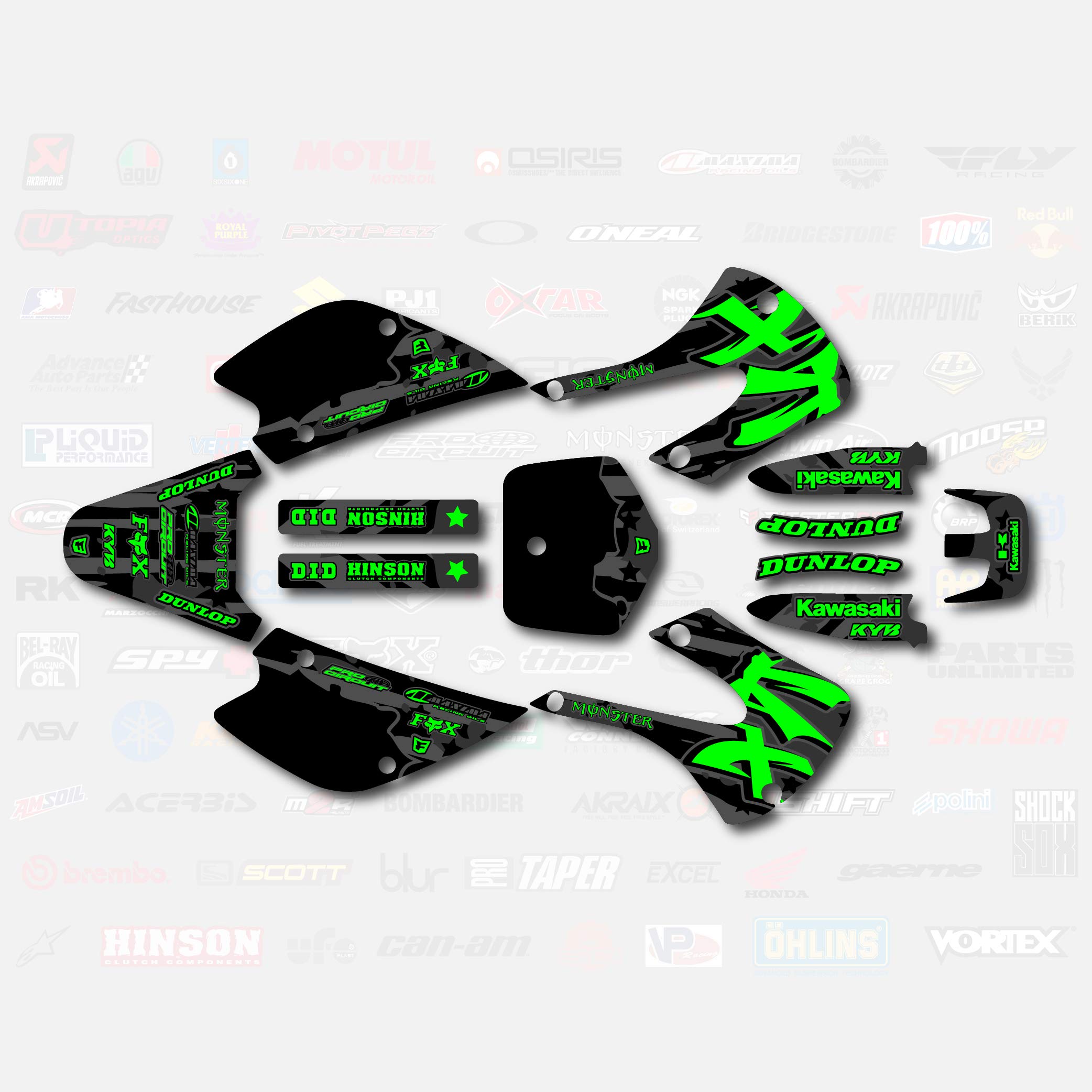 Kx85 Green Subdued USA Racing Design Graphic Kit fits 05-13 Kawasaki Green Kx100 Kx 85