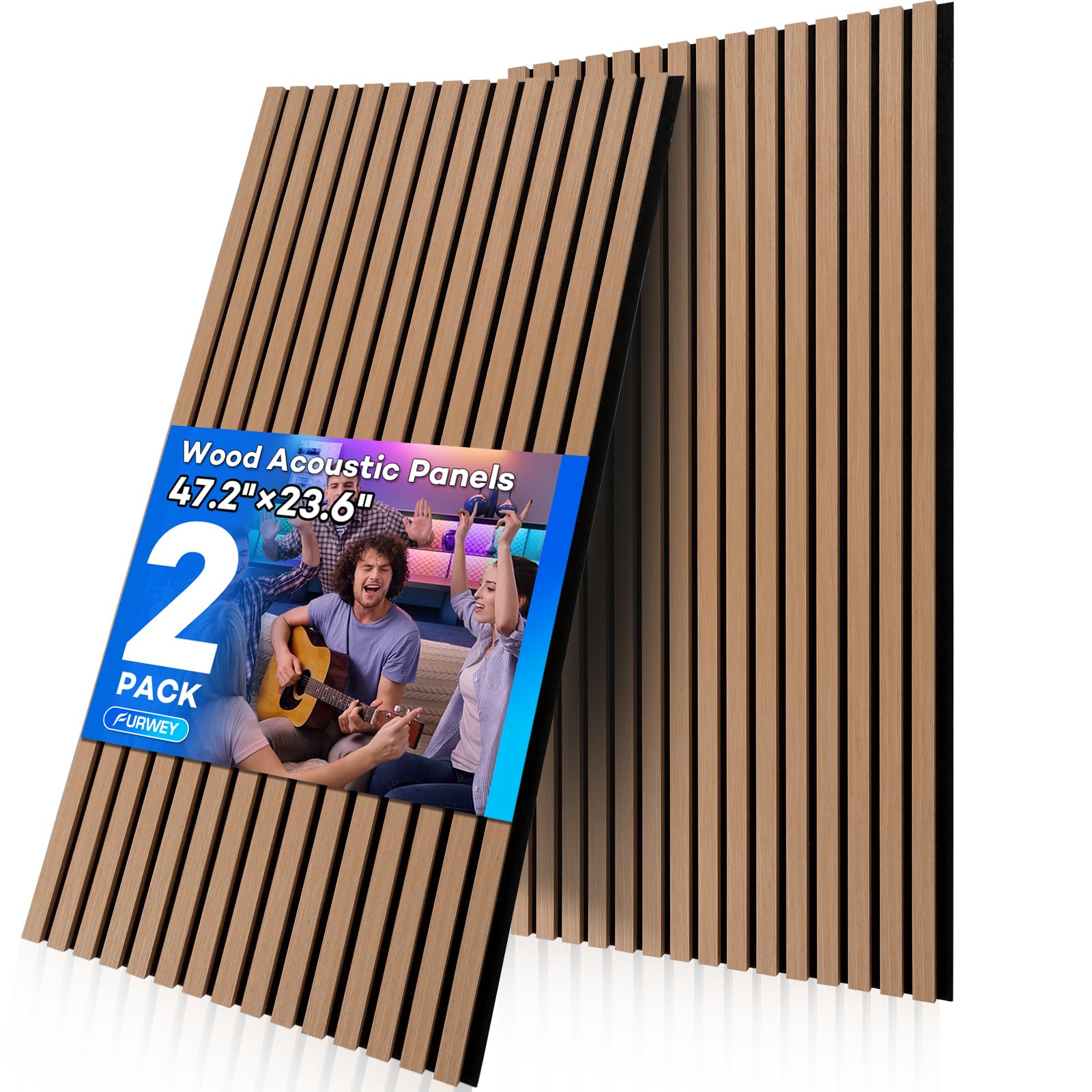 2 PACK Wood Panels for Wall and Ceiling, 47.2"×23.6" Wall Panels for Interior Wall Decor, 3D Wood Slat Wall Panel/Fluted Sound Absorbing Panel - Walnut