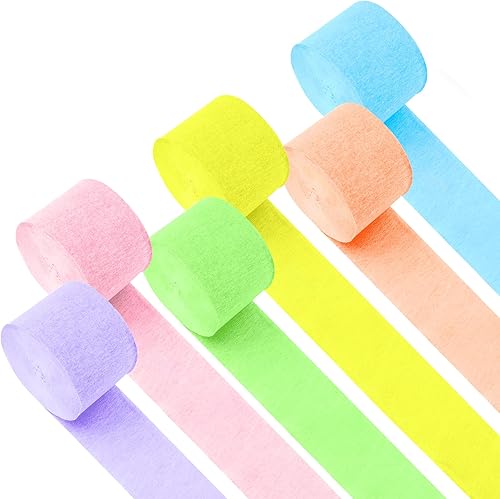 Serpentinas de papel crepé, 6 rollos de serpentinas de fiesta de 492 pies, paquete de 6 colores pastel para decoración de fiestas de cumpleaños,