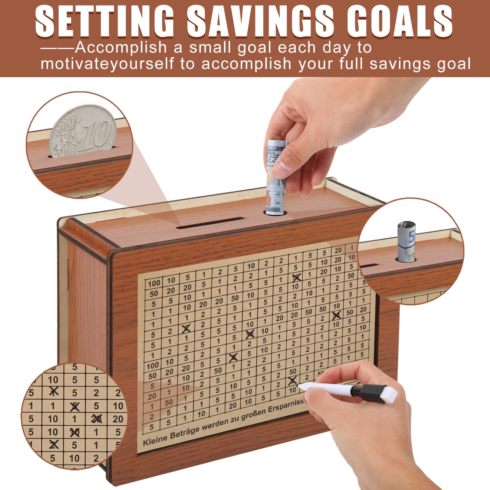 Tirelire En Bois Avec Marqueur, Tirelire Bois, Numérique