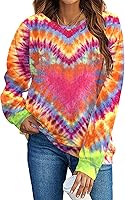 JINTING Women's Valentine Tie Dye Heart Sweatshirt - Long Sleeve Love Vibes Pullover Top, Breathable & Stretchy