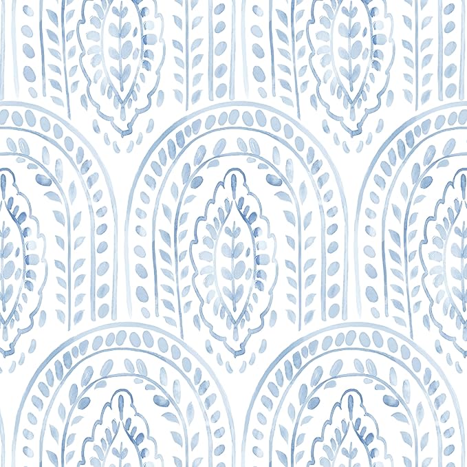 Boho Blue & White Peel and Stick Wallpaper | Modern Wall Decor
