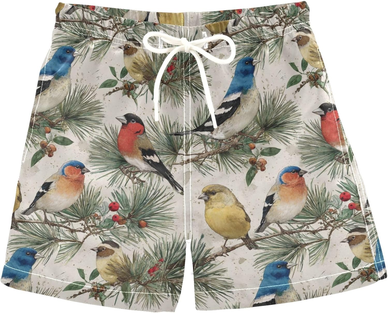 Boys Swim Trunks Vintage Texture Bird Painting Quick Dry Bathing Suit Swimsuit Toddler Beach Board Shorts 2-12Y