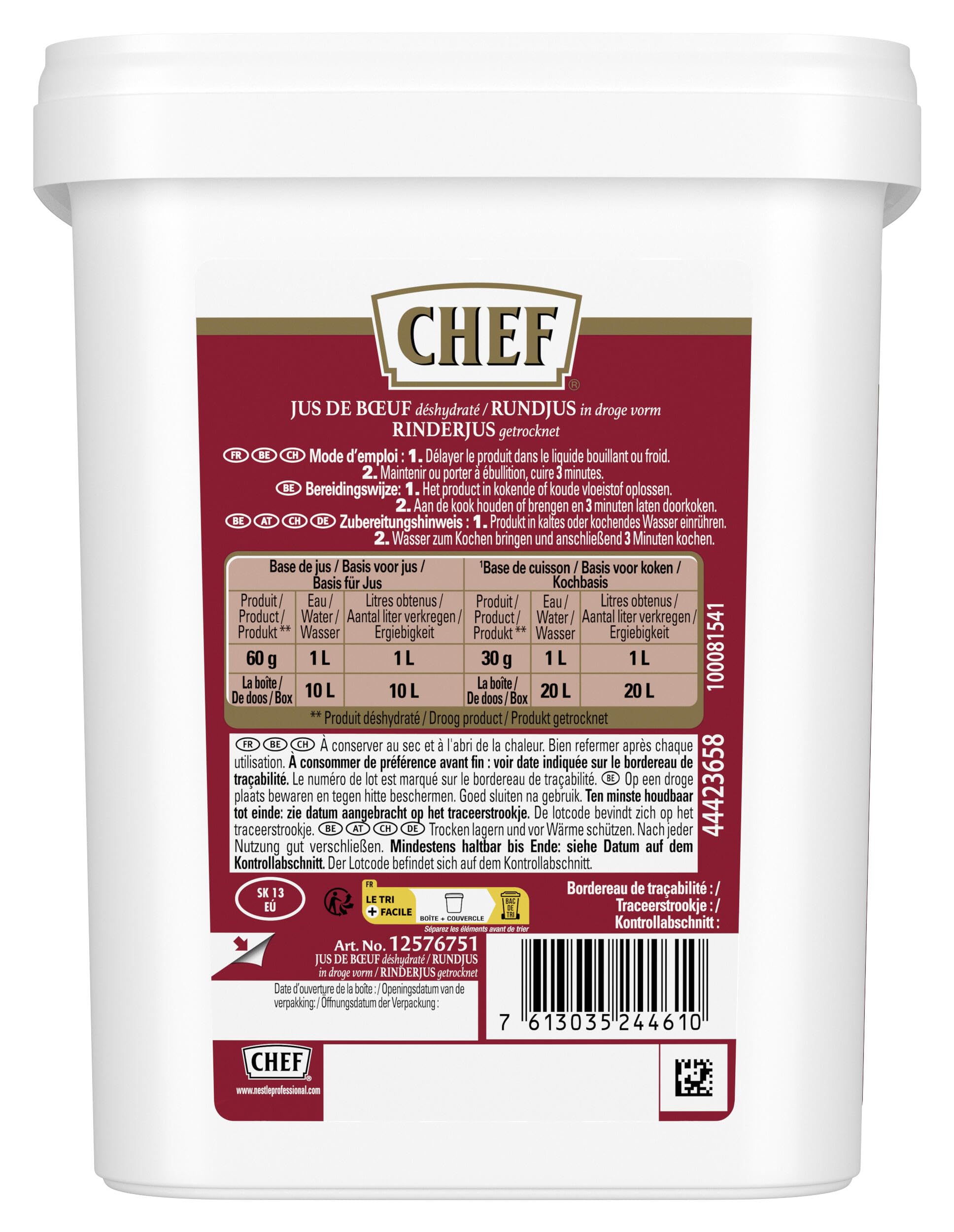 CHEF Rinderjus, Ideal für kurzgebratene Rindfleischgerichte und Steaksaucen, intensiver Rindfleischgeschmack, ergibt 10L, 1er Pack (1 x 600g GastroBox)