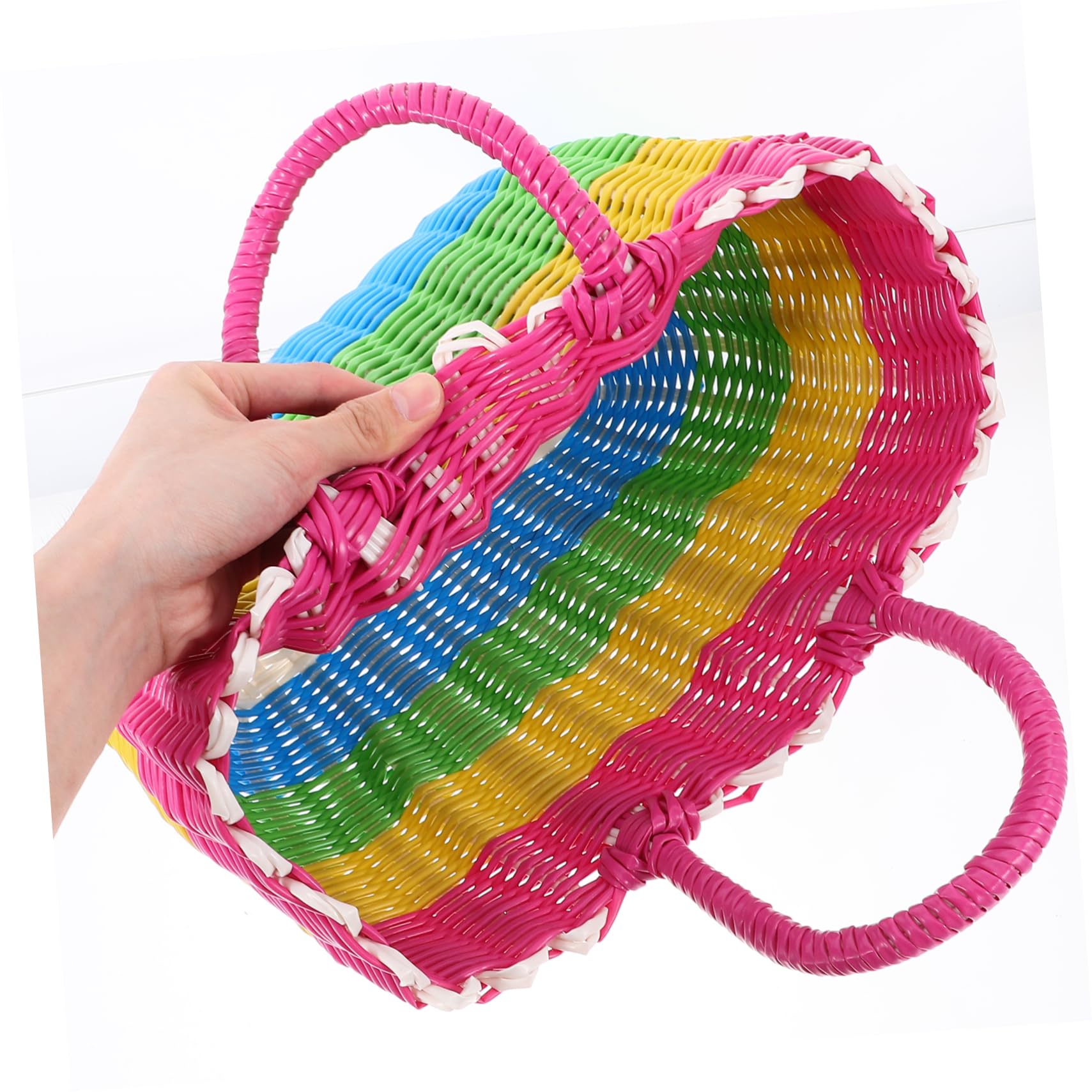 ABOOFAN Cesta de Picnic Tejida con Asa, Cesta Grande y Portátil de Plástico para Almacenamiento y Uso en Exteriores y Picnic