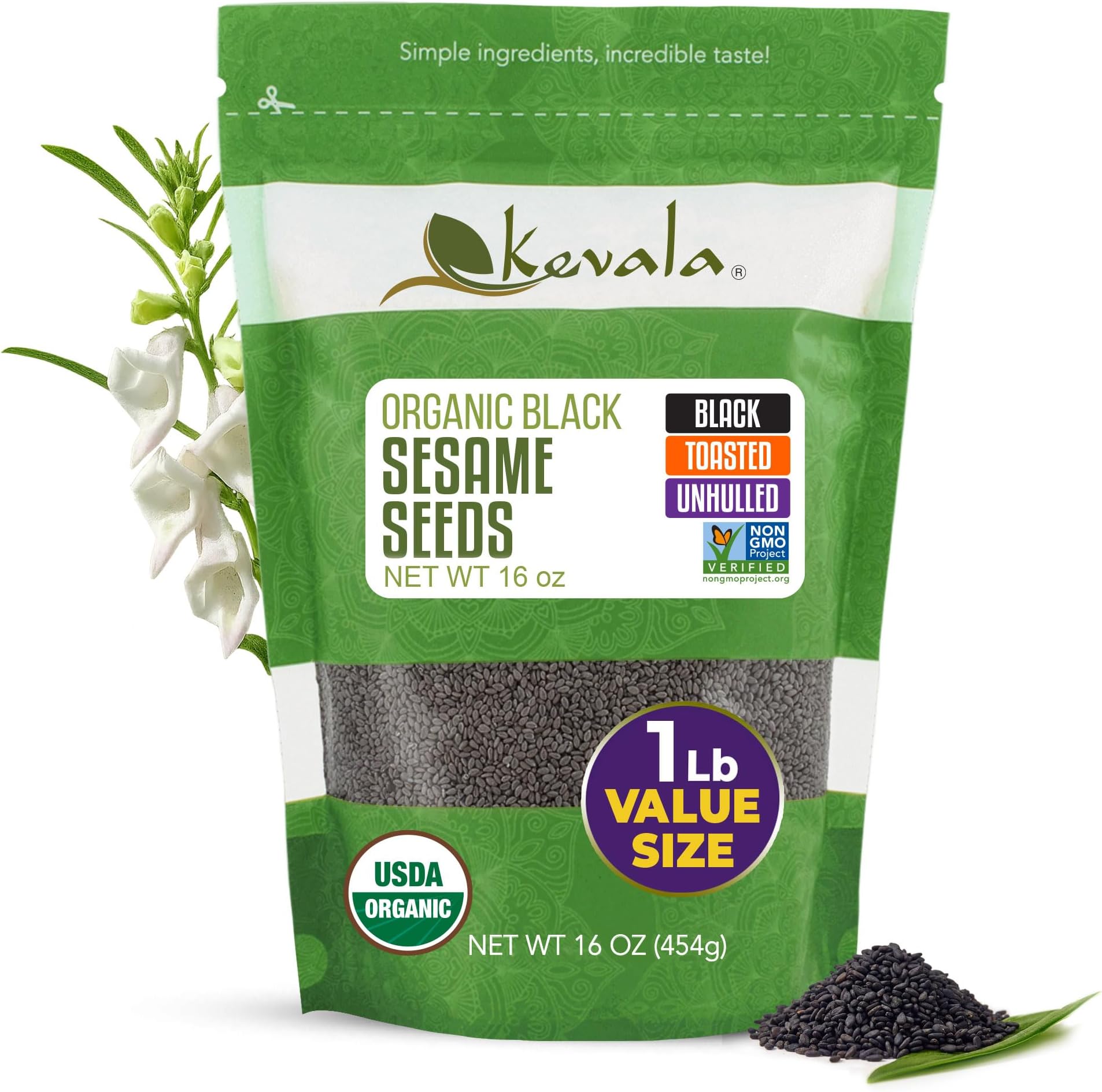 Organic Black Sesame Seeds - 1Lb (Toasted)